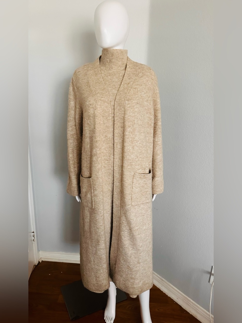 ZARA Long Open-Front Cream Knit Cardigan Sweater and Matching Dress Set